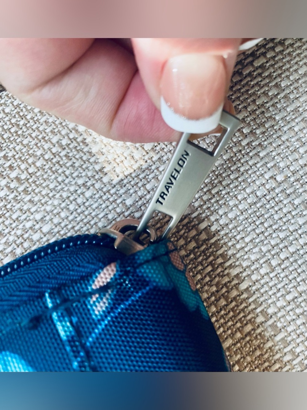 Travelon Teal Floral Zip Wallet on Navy - Picture 5 of 7